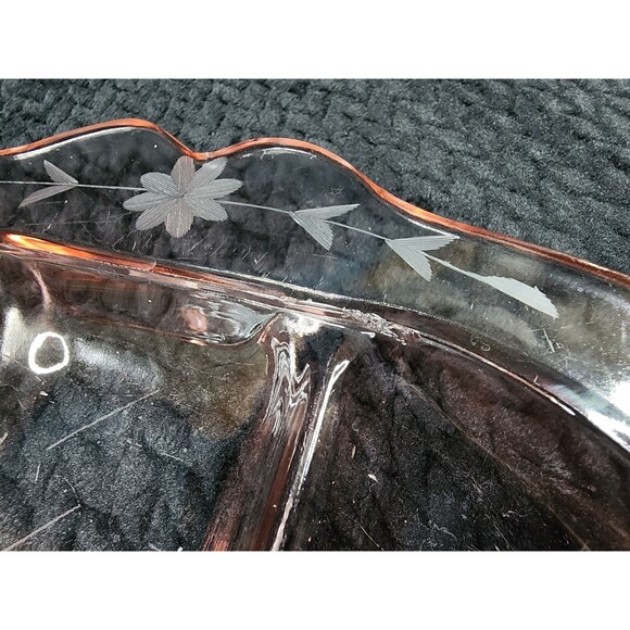 Fostoria Pink Etched Glass 4-Compartment Divided Tray Depression Glass 1920s-50s - Picture 7 of 11